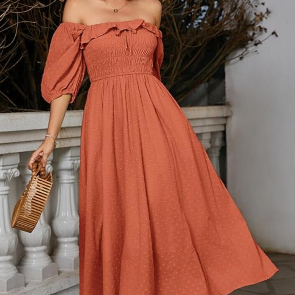 R.Vivimos Women Half Sleeve Cotton Ruffled Vintage Elegant Backless A Line Dress